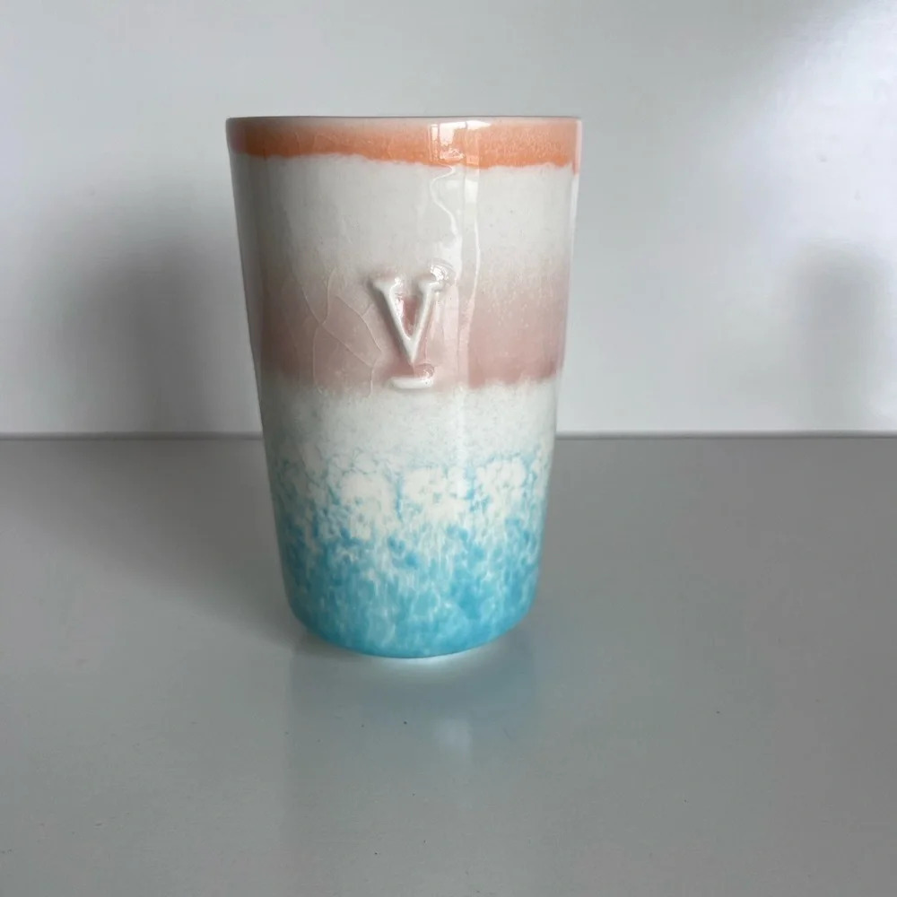 Anthropologie Wanda Monogram Tumbler "V" Ombre Crackle Pottery